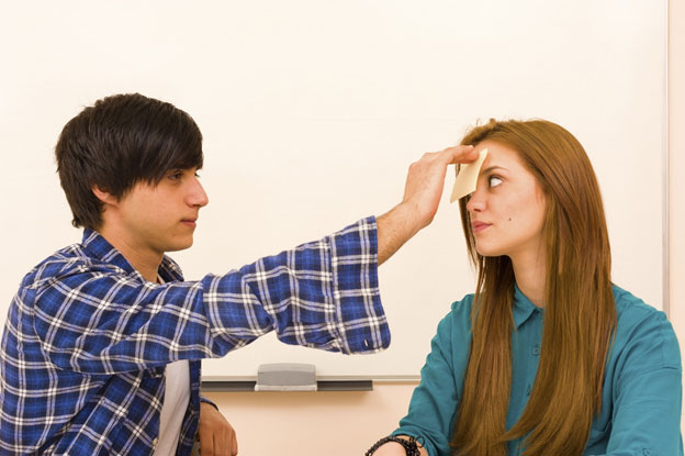 Post-it Note On Head to Help Remember Guitar String Order